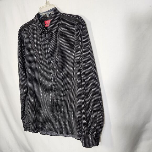 Bruno Milano Mens Shirt Size Large Modern Fit Stretch Black Button Up Polka Dot - Picture 4 of 10